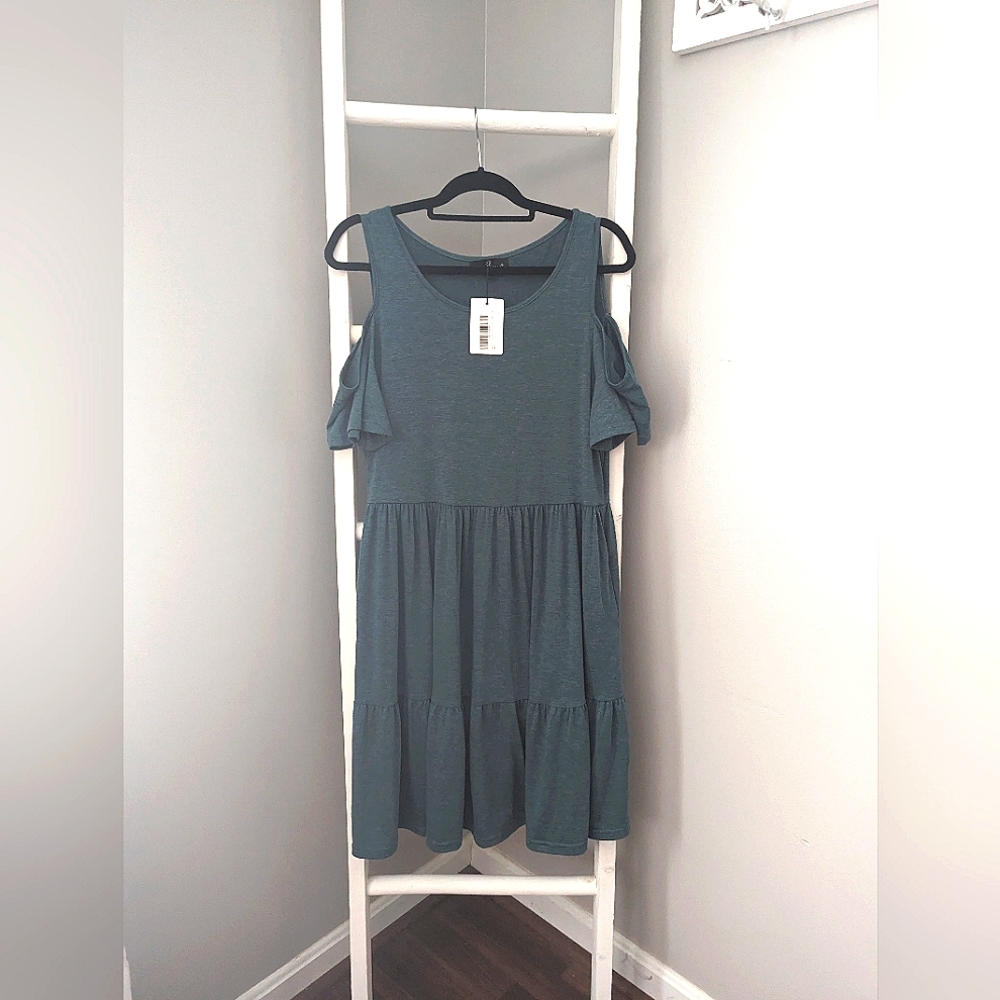 YATHON Women's Casual Cold Shoulder Sleeve Mini Dress Summer Loose Short Ruffle